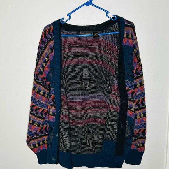 Vintage 80s/90s Michael Gerald Multicolor Geometric Cardigan Sweater Size Small - Picture 3 of 10